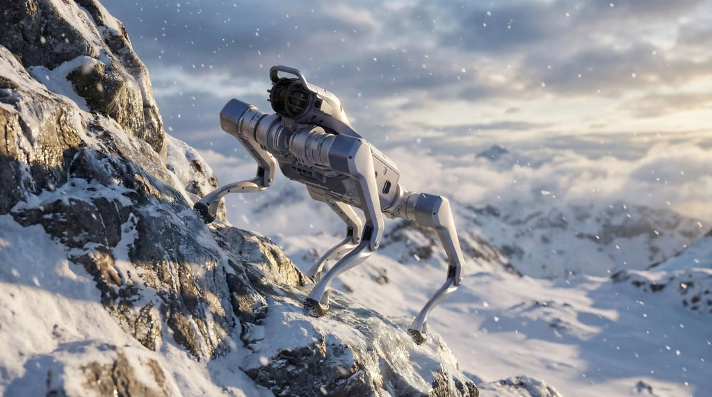 Close-up of a person's foot in sneakers load-bearing the robot, forest ground.