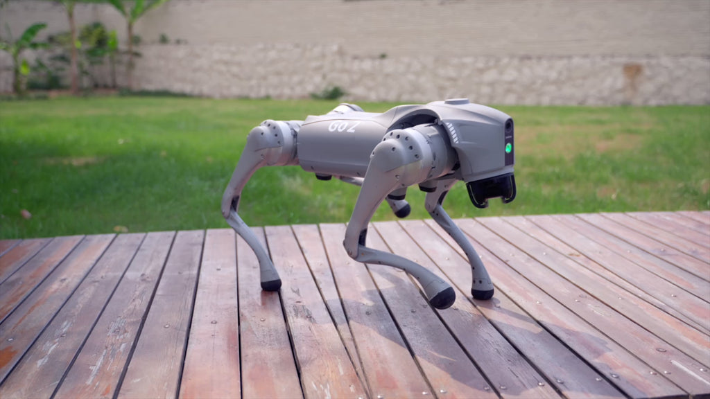 Advanced AI bionic robot dog running dynamically outdoors in Canada